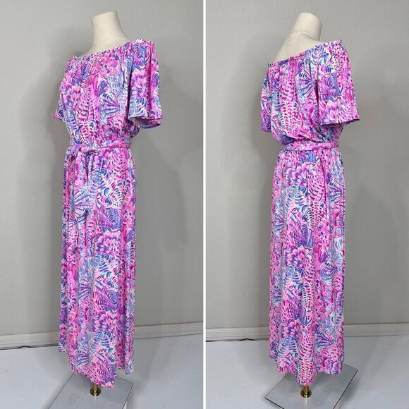 Lilly Pulitzer Moriah Off Shoulder Midi Dress S Preppy Coastal Resort Boho - Picture 8 of 16